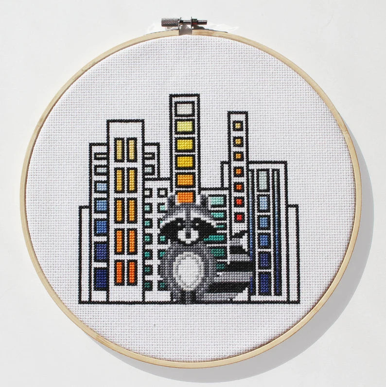 Raccoon in the City Cross Stitch Kit (9 inch) - Image 3