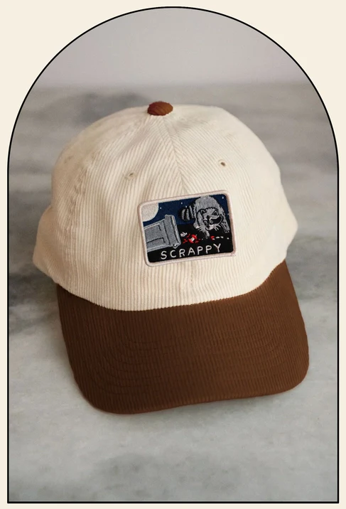 Scrappy Raccoon Corduroy Dad Cap (Vanilla/Chocolate)