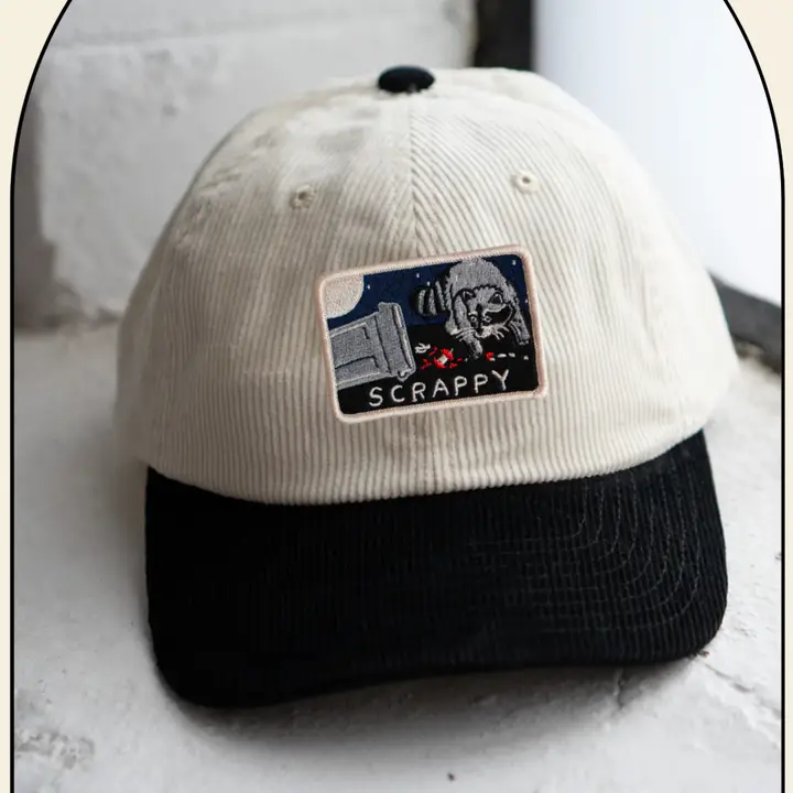 Scrappy Raccoon Corduroy Dad Cap (Vanilla/Licorice)
