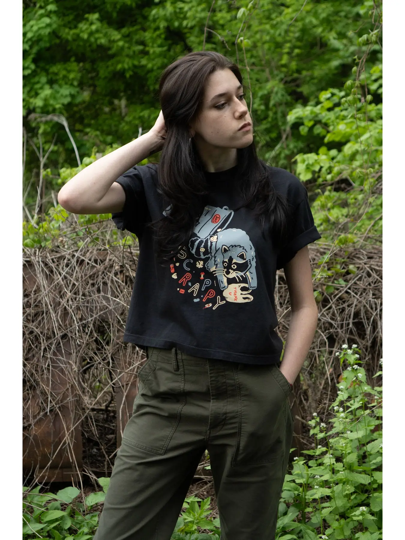 Women's Scrappy Raccoon Wide Crop T-shirt - Image 2